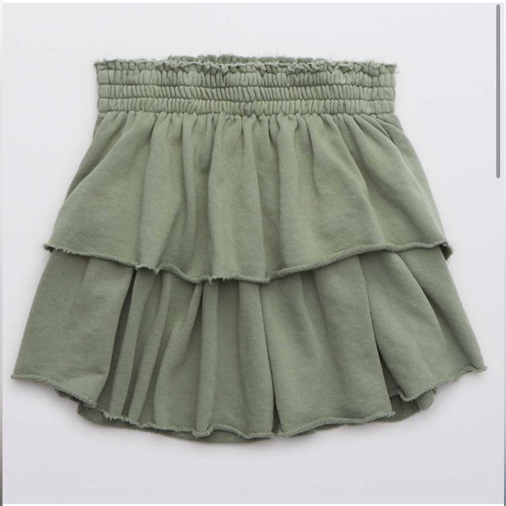 Aerie Green Ruffle Skirt with Elastic Waistband